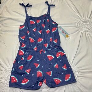 NWT Cat & Jack Navy Shorts Romper Tie Straps Watermelon Print Pockets Sz 7/8